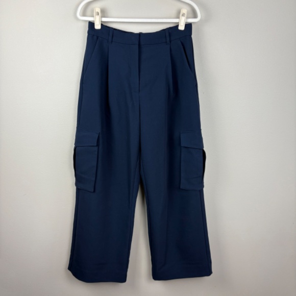 Abercrombie & Fitch Navy Wide Leg High Rise Cargo Trouser Pant - Size 30/10 - Picture 1 of 6